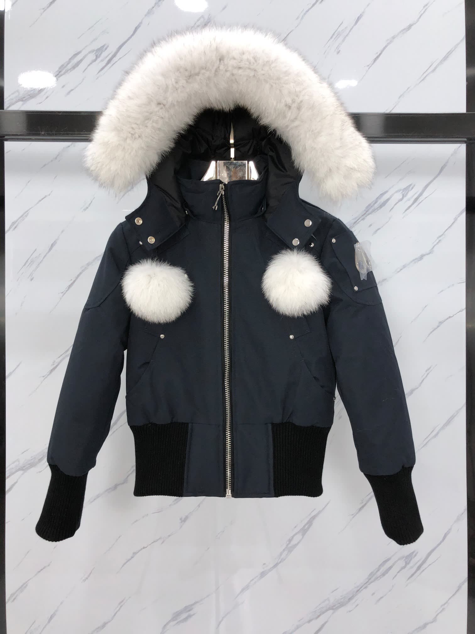 Moose Knuckles Fur Pom Bomber Jacket Moose Knuckles Fur Pom Bomber Jacket